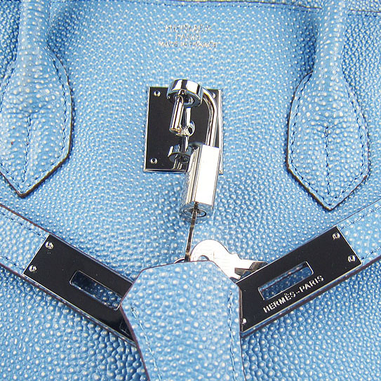 High Quality Fake Hermes Birkin 35CM Pearl Veins Leather Bag Light Blue 6089 - Click Image to Close